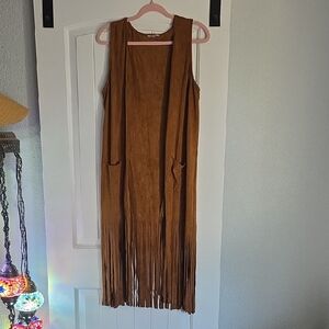 JODIFL Brown Sleeveless Fringe Tunic